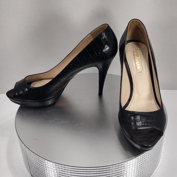 Prada Black Peep-Toe Heels size 9 pre owned good condition - Picture 2 of 15